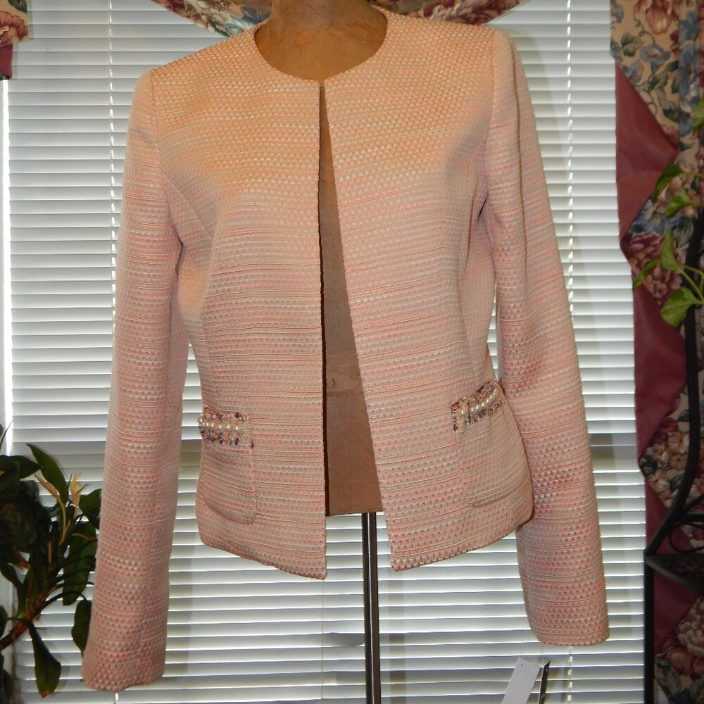 NWT $149 Coral Pink Boucle Jacket TAHARI BY ARTHUR LEVINE S 6